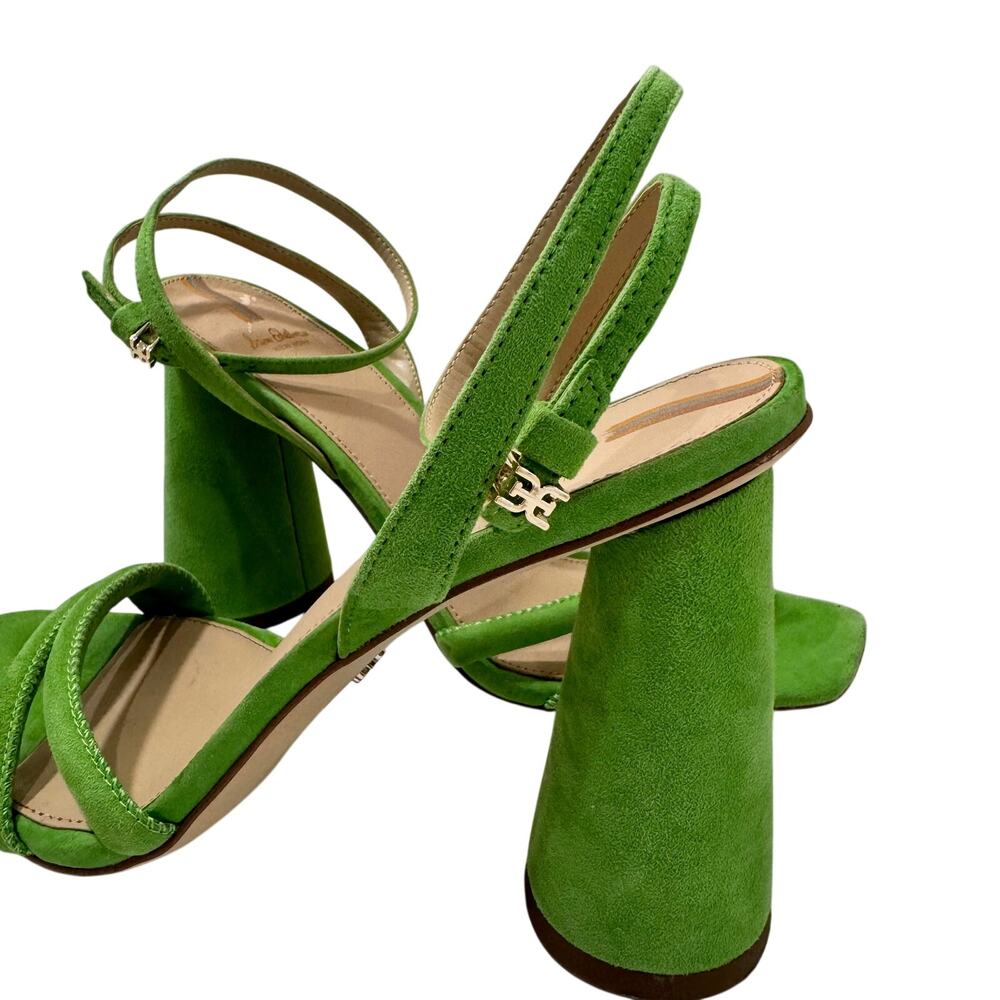 Sam Edelman Kia Block Heel Sandal 8.5 Apple Green Suede Square Toe Ankle Strap - Picture 7 of 16